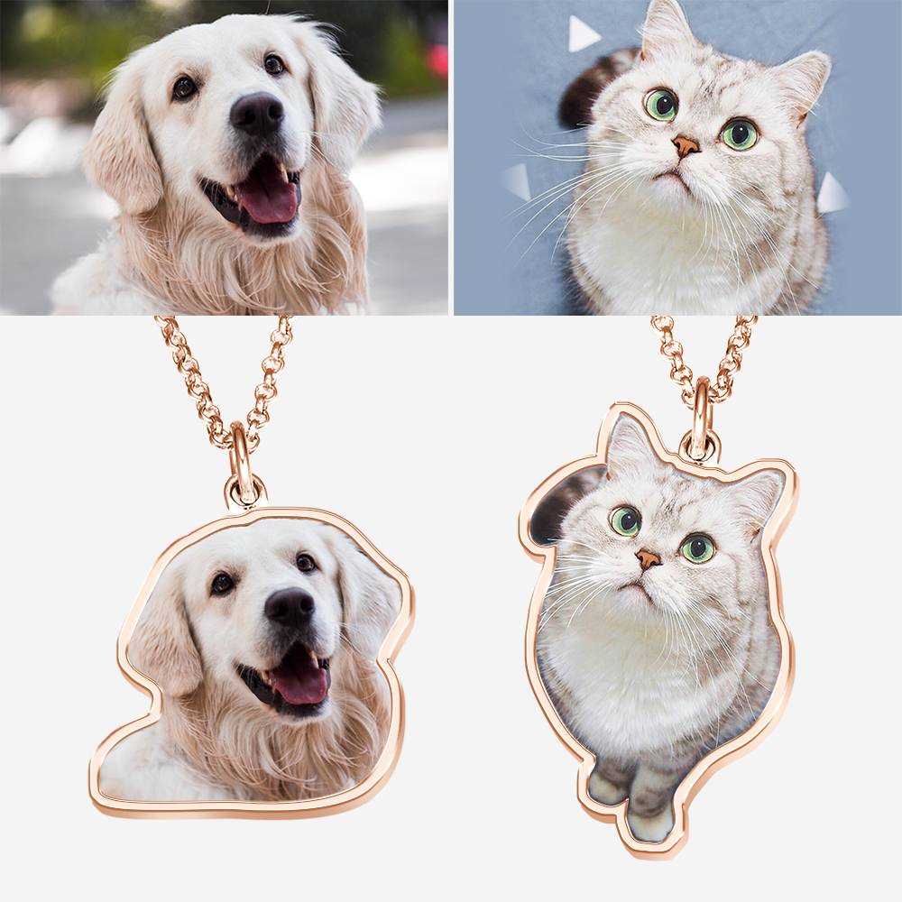 Pet Memorial Gift Custom Photo Necklace - Rose Gold Plated