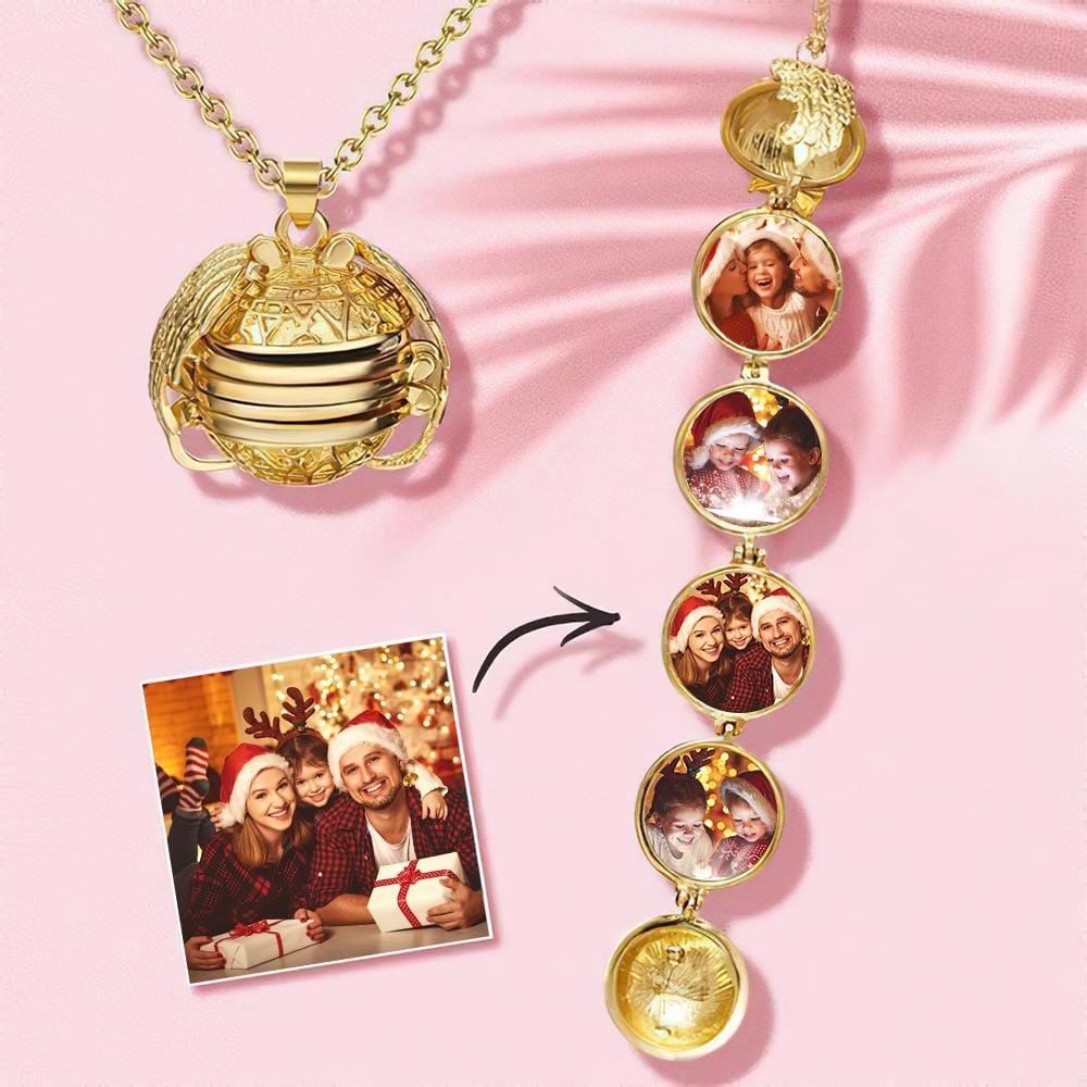 Pendant Photo Locket Necklace Gifts for Her Photo Wings Necklace Antique Gold - Giftlab