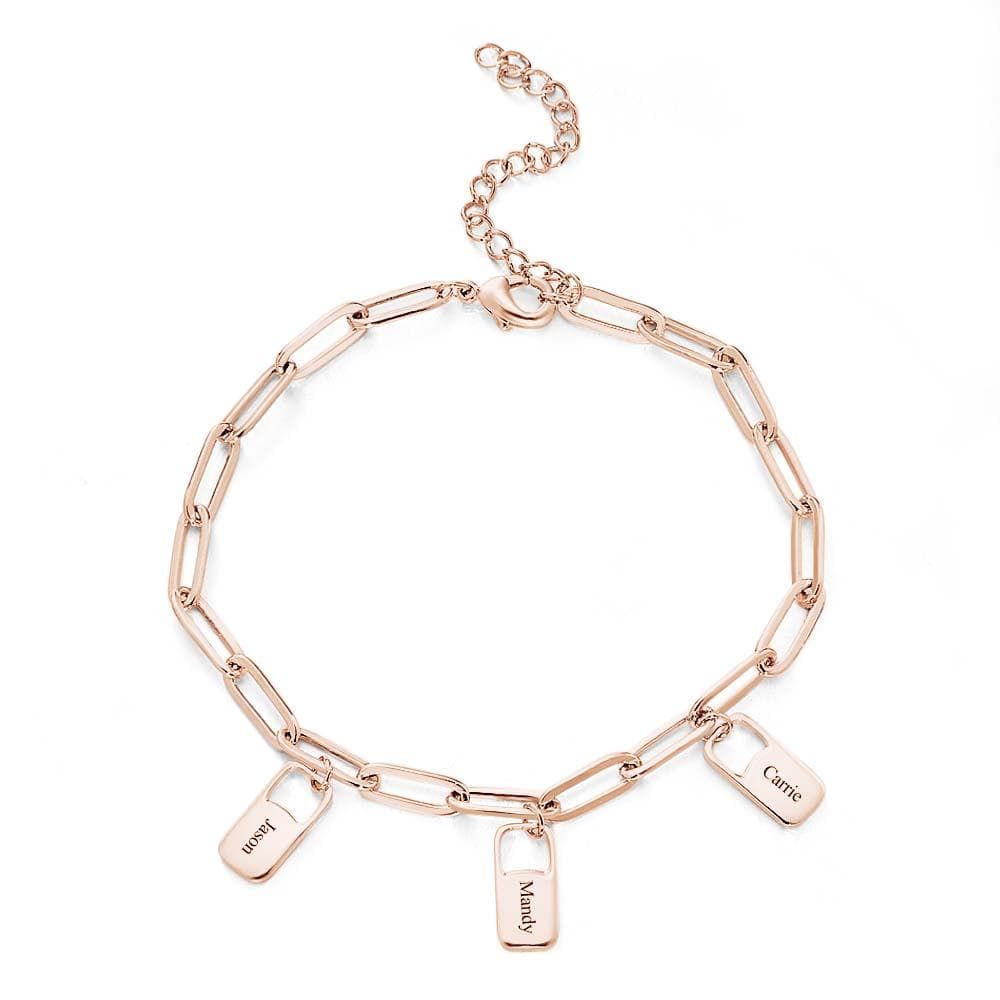 Personalized Name Chain Link Bracelet with 1-6 Charms Custom Family Names Bracelet-Rose Gold - Giftlab