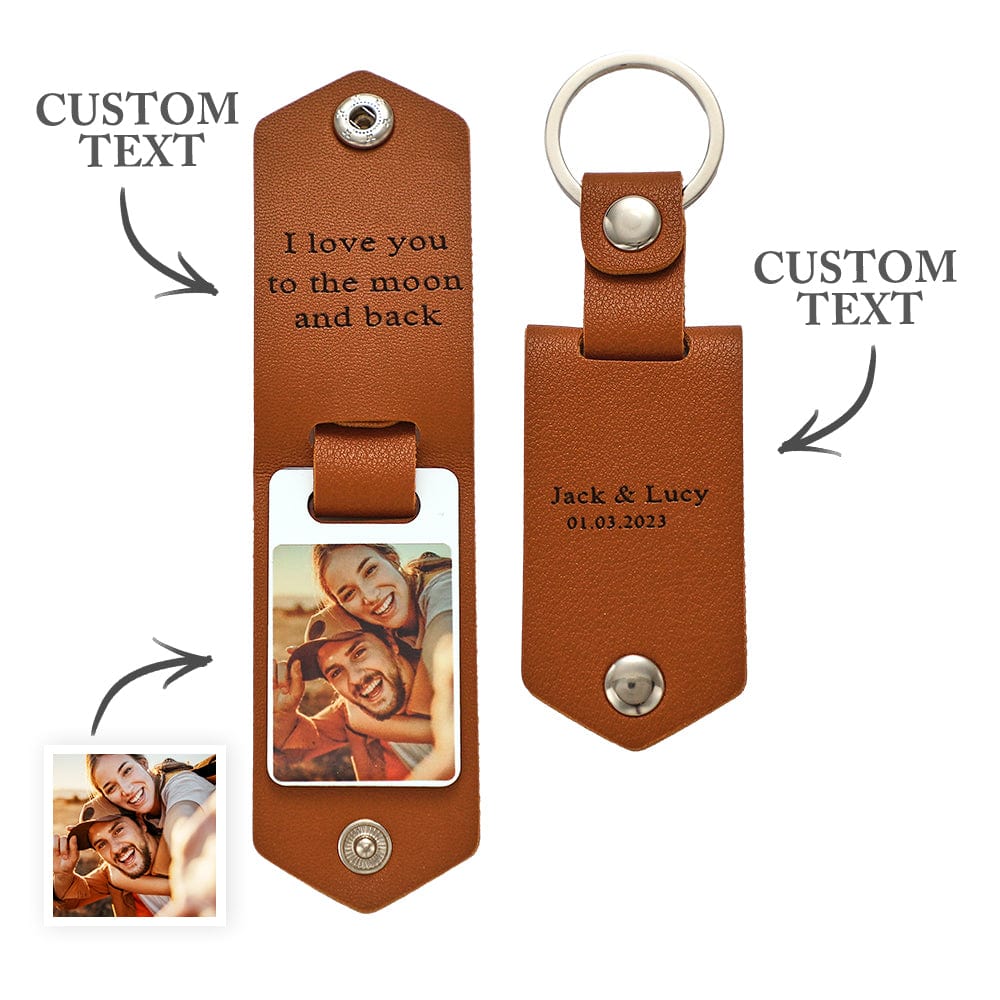 Custom Photo Leather Keychain Personalized Leather Keychain Valentine's Day Gifts - Giftlab