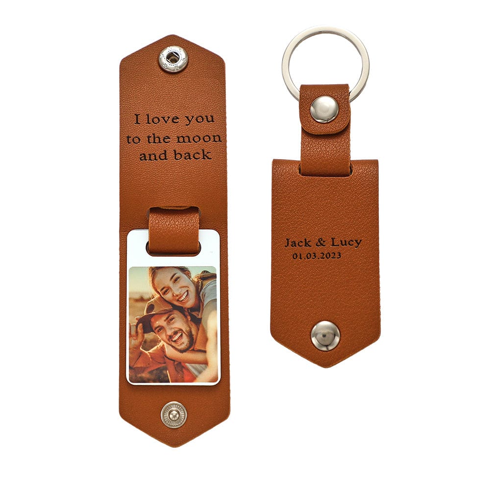 Custom Photo Leather Keychain Personalized Christmas Gift Leather Keychain for Couple - Giftlab