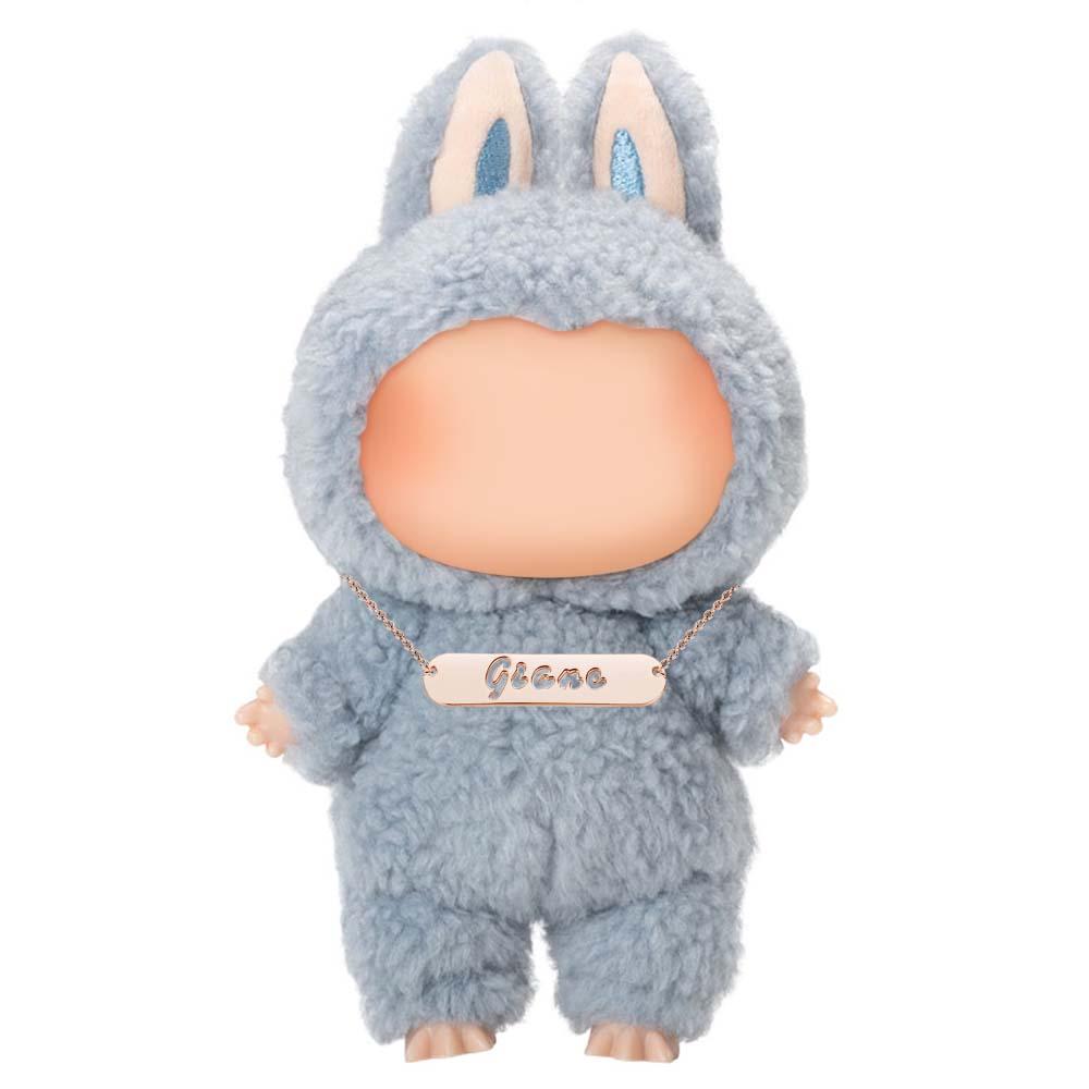 Custom Necklace for Labu Hollow Carved Bar Name Necklace with Heart-shaped Birthstone 14K Gold Plated Monster Doll Necklace