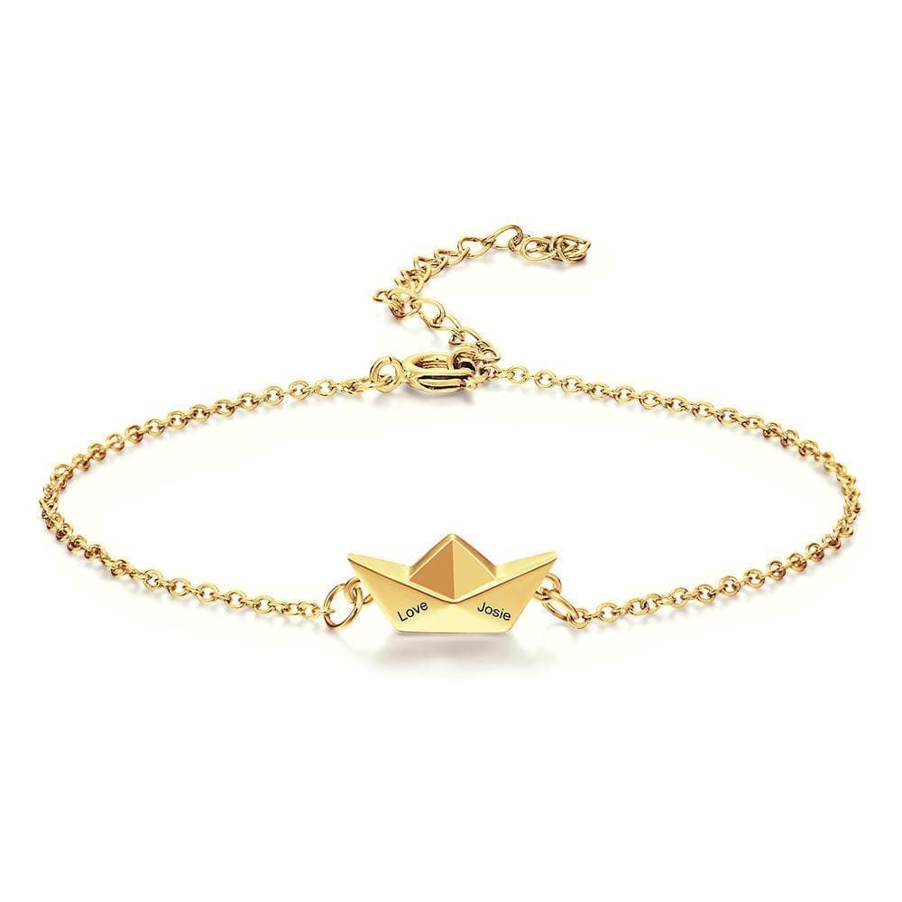 Custom Bracelet with Engraved Text Christmas Gifts for Her Origami Boat Graduation Bracelets For Her - Giftlab