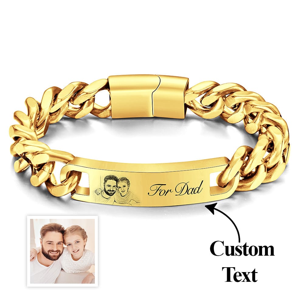 Father's Day Gifts Custom Engraved Men's Bracelet Stainless Steel Photo Vintage Bracelet Jewelry-Gold - Giftlab