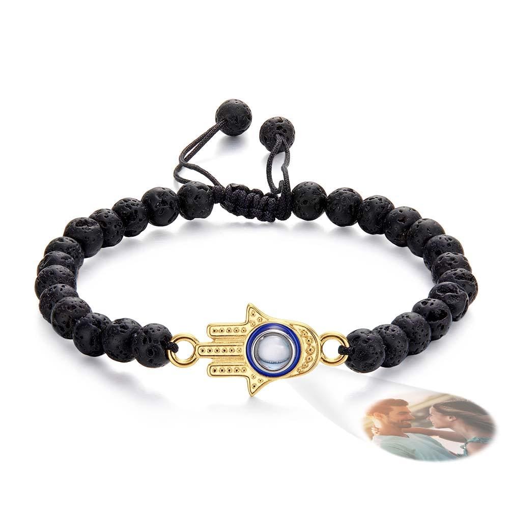 Custom Photo Projection Beaded Bracelet Hamsa Evil Eye Men's Amulet Bracelet for Him - Giftlab