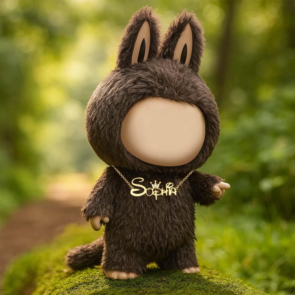 Custom Necklace for Labu Name Necklace Monster Doll Necklace Golden Crown Necklace