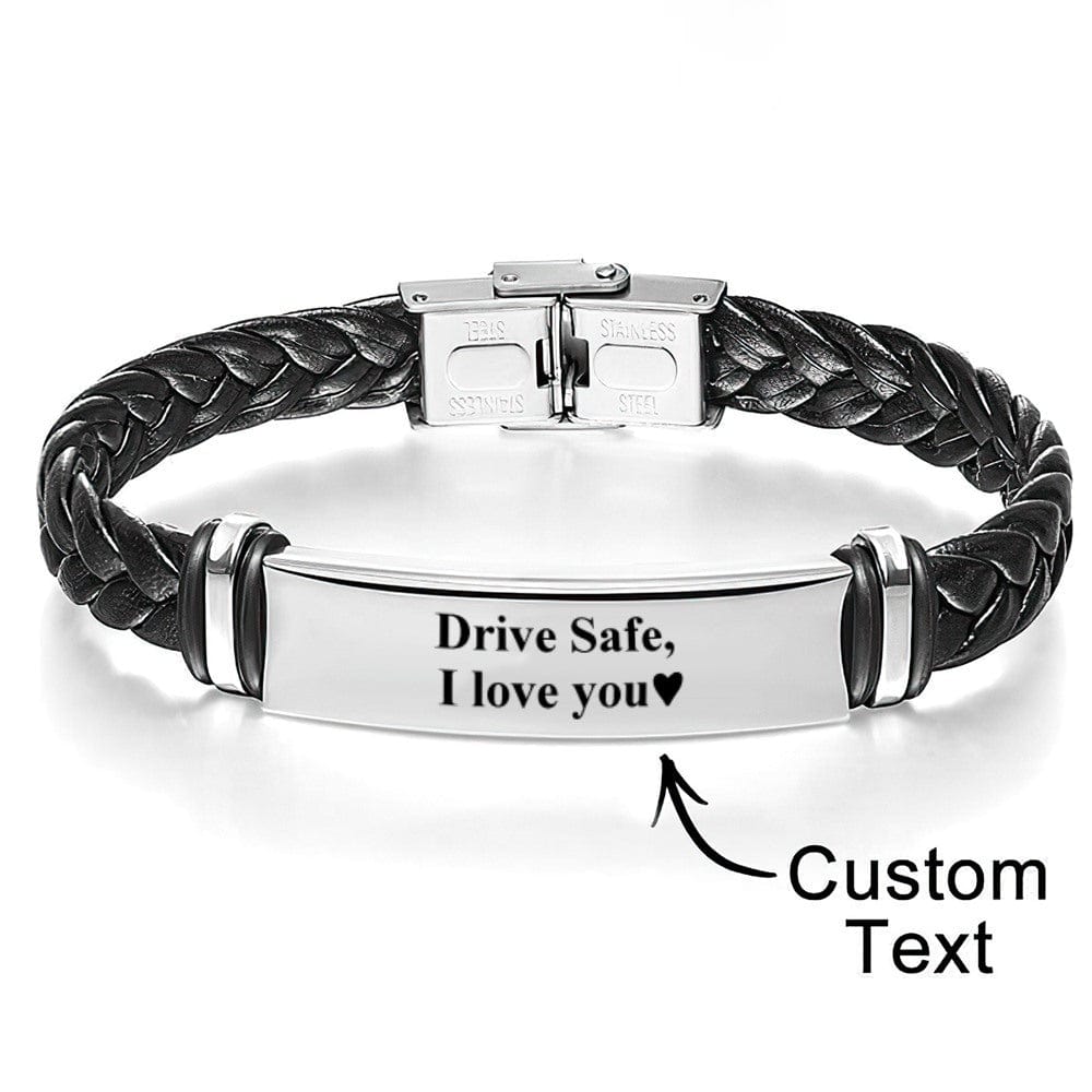 Custom Engraved Leather Bracelet Men's Bracelet - Drive Safe - Giftlab