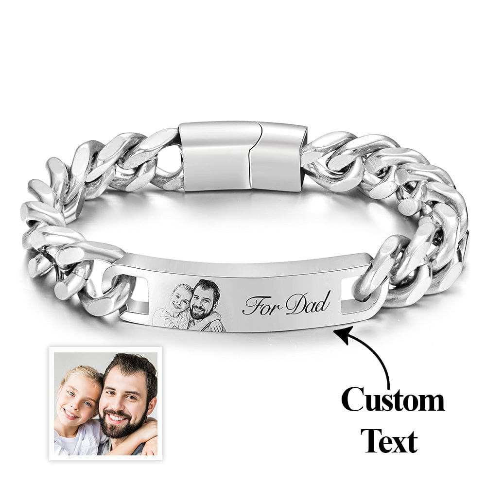 Father's Day Gifts Custom Engraved Men's Bracelet Stainless Steel Photo Vintage Bracelet Jewelry-Gold - Giftlab