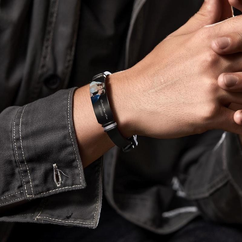 Custom Men's Photo Engraved Bracelet Wedding Gift For Anniversary Newly Married Couple Personalised Bracelet Black Filter And Color Printing Style - Giftlab