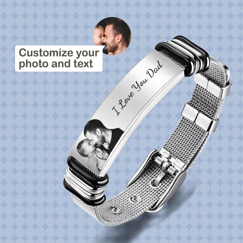 Father's Day Bracelet Custom Photo Engraved Bracelet Gifts for Him Father's Day Bracelet - Giftlab