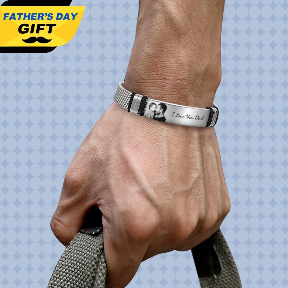 Father's Day Bracelet Custom Photo Engraved Bracelet Gifts for Him Father's Day Bracelet - Giftlab
