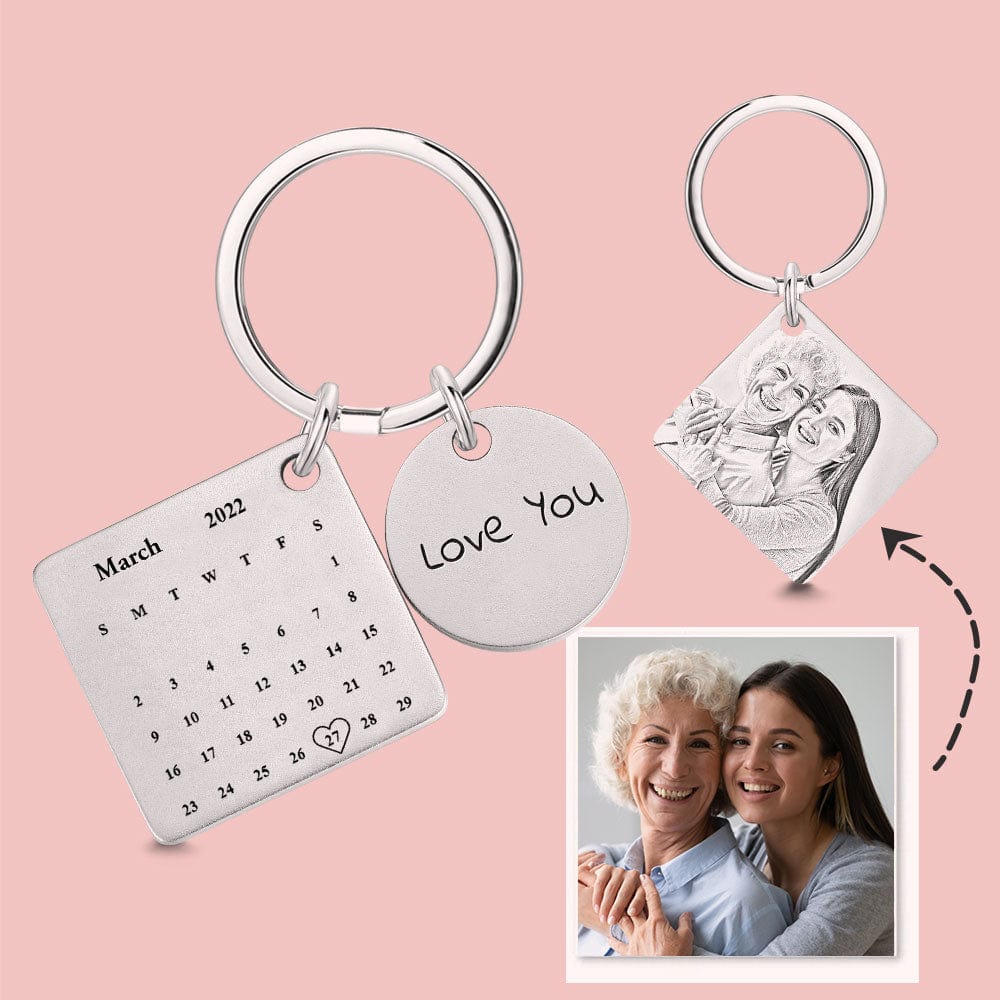Custom Calendar Keychain Engraved Keychains With Photo Mother’s Day Gifts - Giftlab