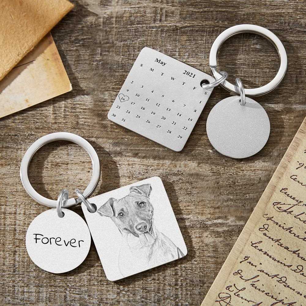 Personalized Calendar Keychain Engraved Photo Keychains Gifts For Pet Lovers - Giftlab