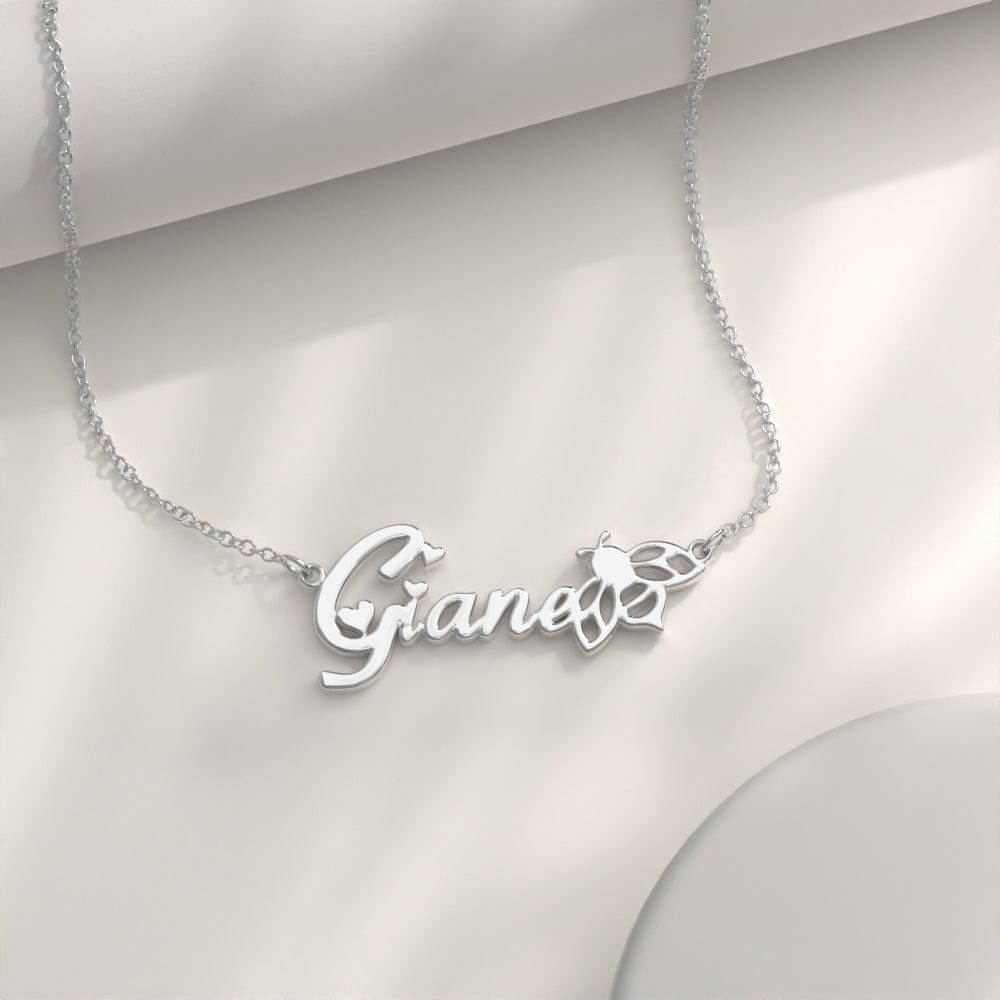 Name Necklace With Bee Gift for Girlfriend Heart - Giftlab