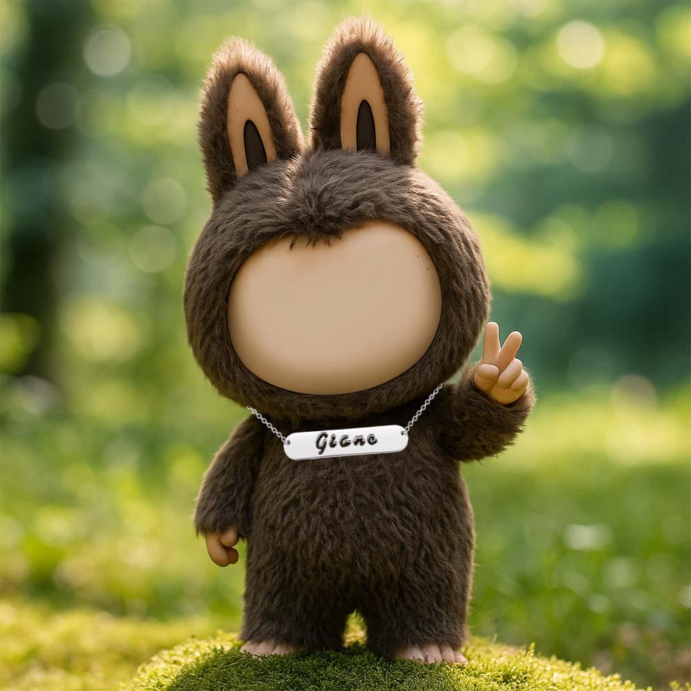 Custom Necklace for Labu Hollow Carved Bar Name Necklace Monster Doll Necklace with Heart-shaped Birthstone 14K Gold Plated