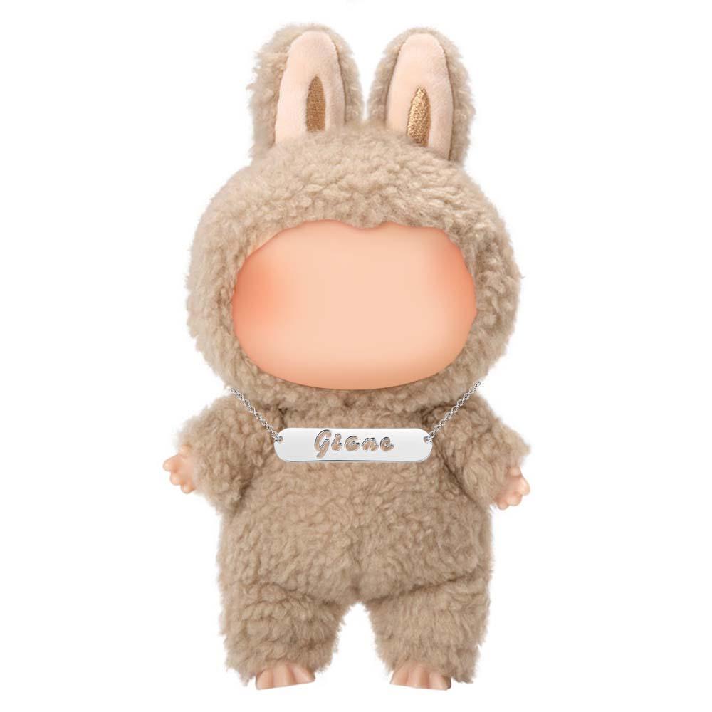 Custom Necklace for Labu Hollow Carved Bar Name Necklace with Heart-shaped Birthstone 14K Gold Plated Monster Doll Necklace