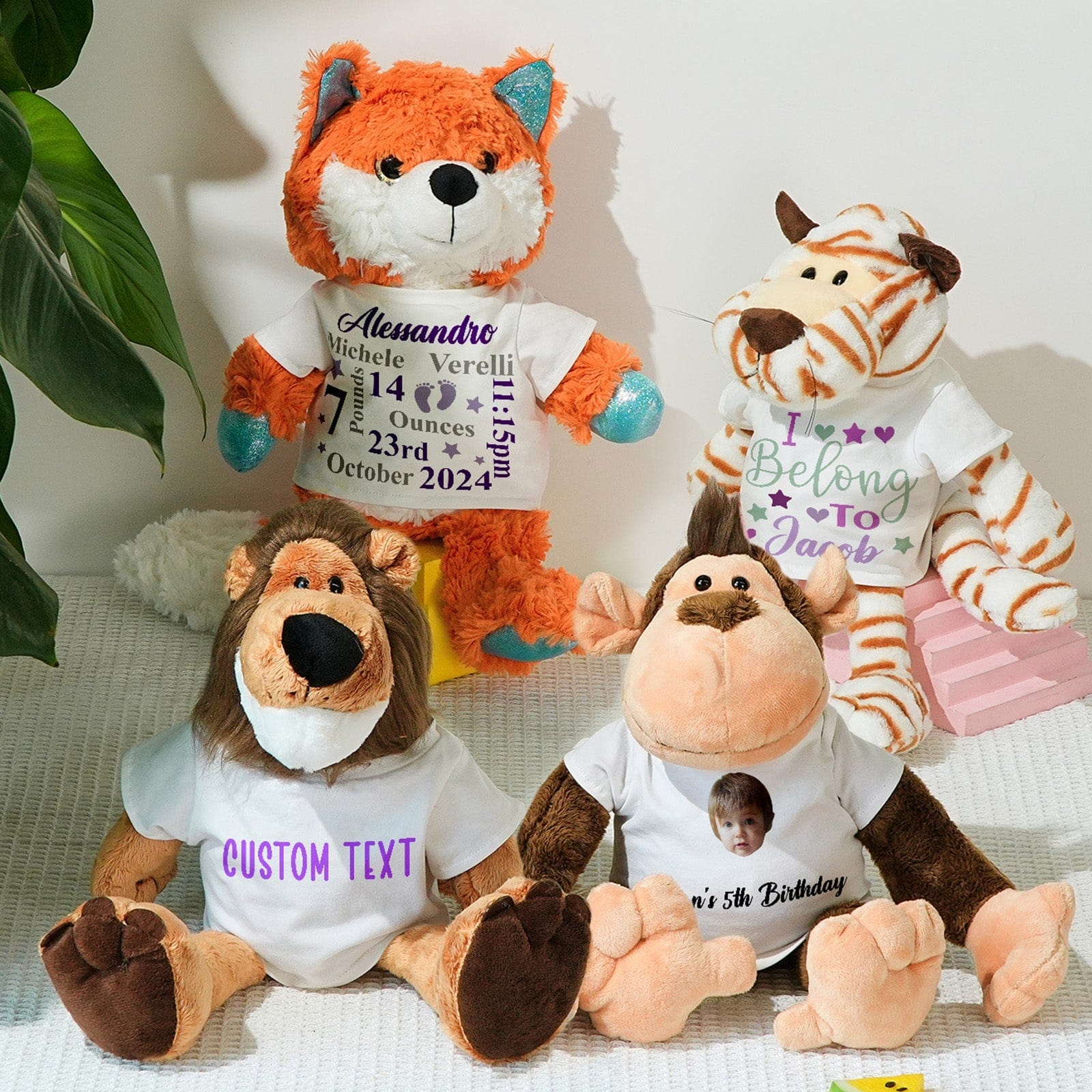 Personalized Animal Plush Stuffed Toy Birth Announcement Gift for Baby Shower - Giftlab