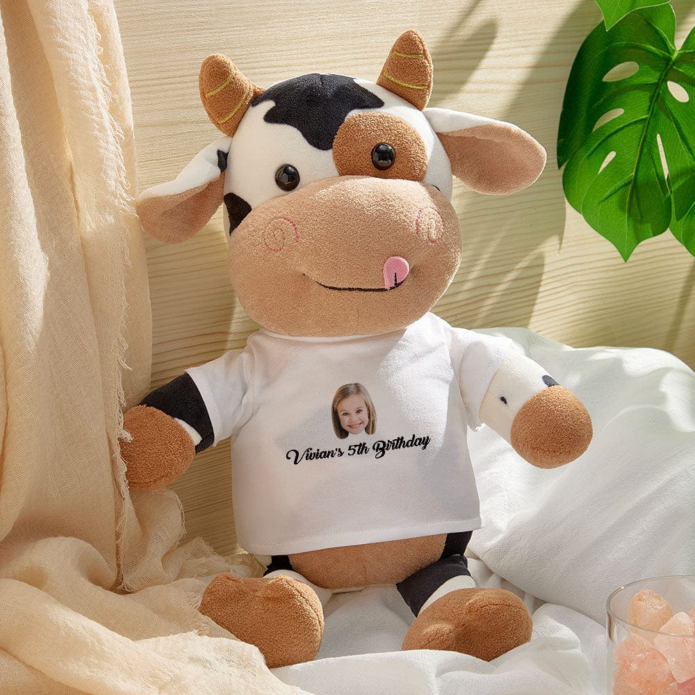 Personalized Cow Plush Stuffed Toy with Custom Text and Face Gift for Kids - Giftlab