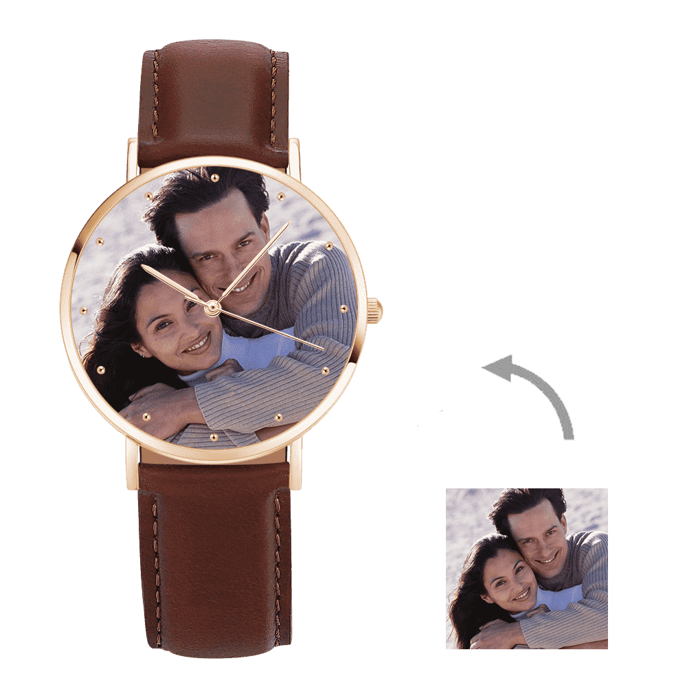 Wedding Anniversary Gift Photo Watch - Leather Strap 40mm - Giftlab