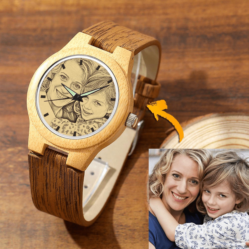 Memorial Gifts Bamboo Photo Watch Gift For Mom - Giftlab