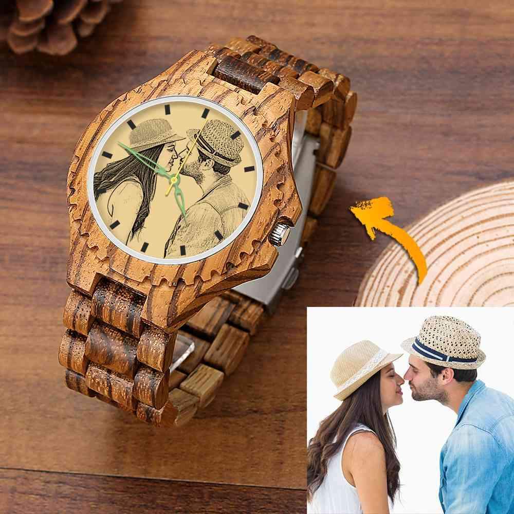 GiftLAB Custom Wooden Watch with Photo Engraved Boyfriend Valentine's Day Gifts - Giftlab