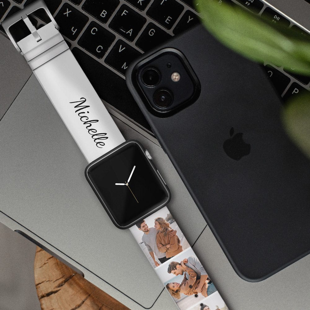 Custom Apple Watch Band Collage Photo and Name Silicone Watch Band Personalized Gifts - Giftlab