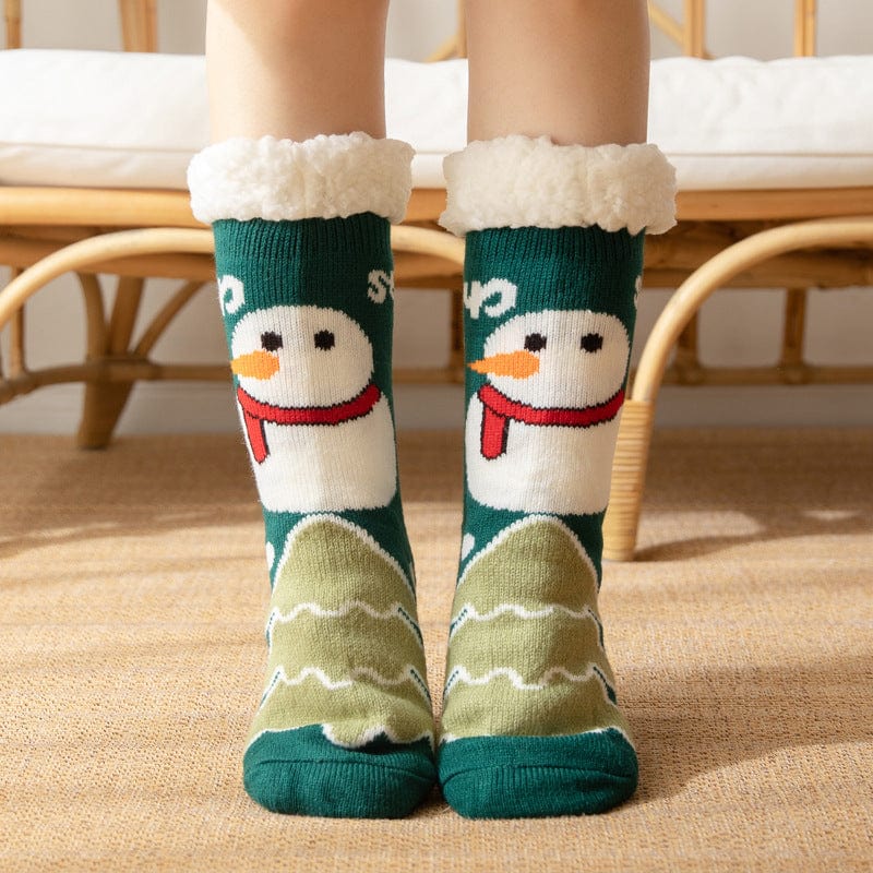 Christmas Socks Plush Coral Fleece Winter Home Floor Socks Slipper Socks - Snowman - Giftlab