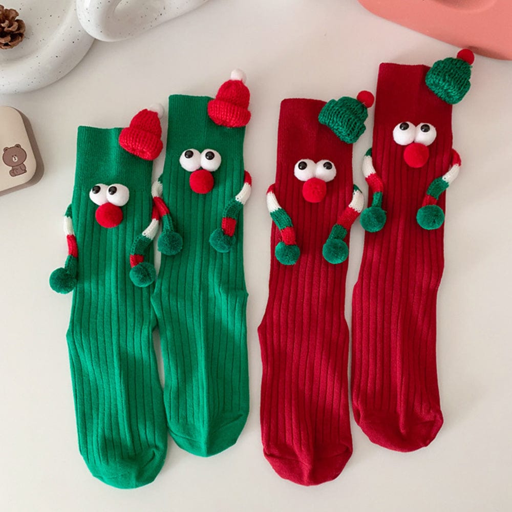 Funny Santa Claus Doll Magnetic Holding Hands Socks Women's Mid Tube Socks Christmas Gifts - Giftlab