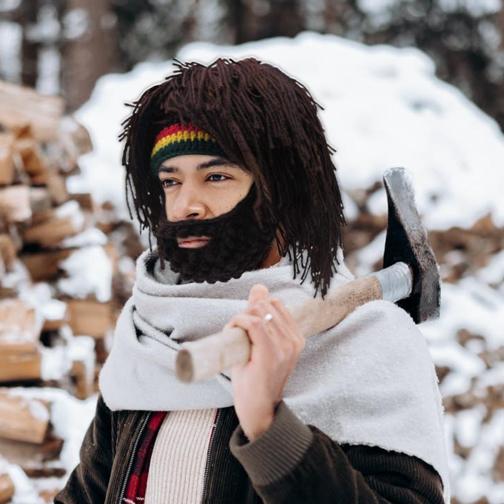 Funny Knitted Beanie Hat Mask Winter Hat With Beard Halloween Gift For Him - Giftlab