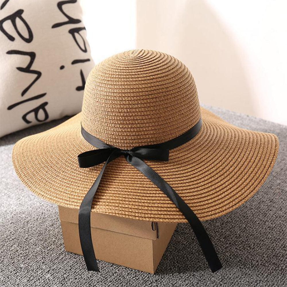 Women Straw Hat Beach Wide Brim Bow-Knot Big Floppy Folding Sun Hat - Giftlab