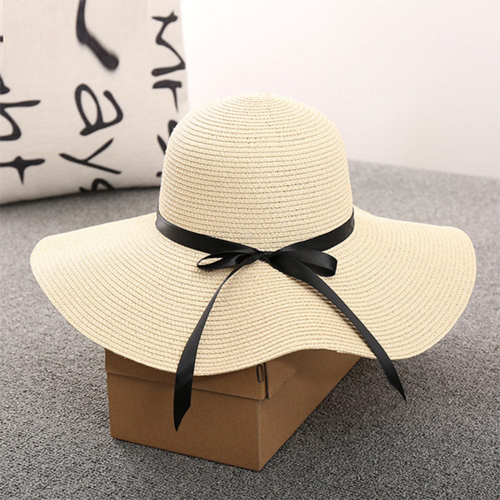 Women Straw Hat Beach Wide Brim Bow-Knot Big Floppy Folding Sun Hat - Giftlab