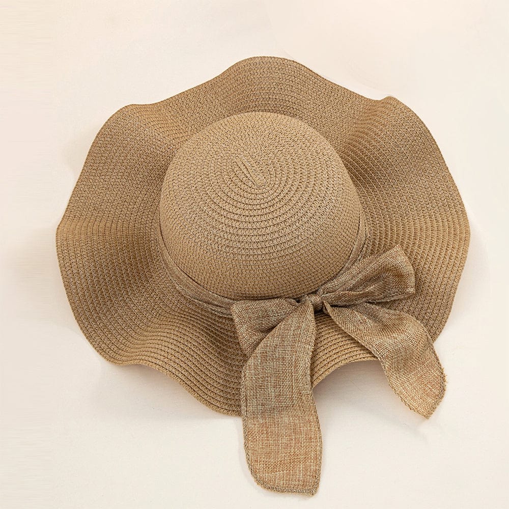 Women Straw Hat Beach Wide Brim Bow-Knot Floppy Folding Sun Hat - Giftlab
