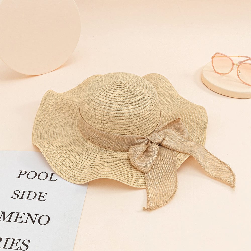 Women Straw Hat Beach Wide Brim Bow-Knot Floppy Folding Sun Hat - Giftlab