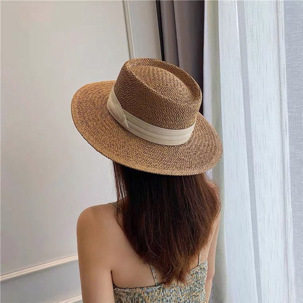 Women Fashion Summer Flat Top Straw Hat Sun Hat Travel Beach Cap - Giftlab