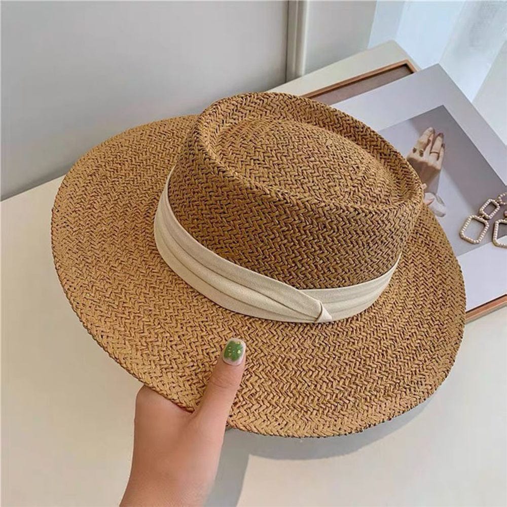 Women Fashion Summer Flat Top Straw Hat Sun Hat Travel Beach Cap - Giftlab