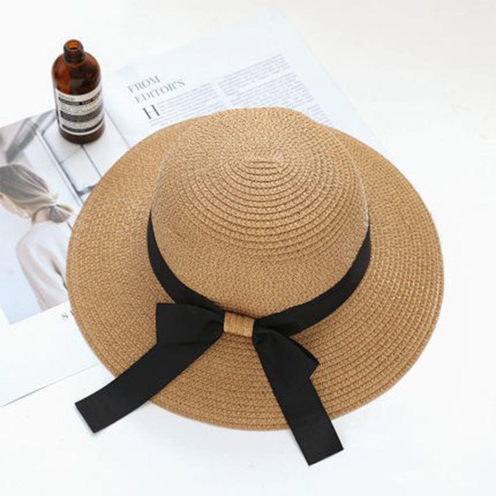 Women Sun Protection Straw Hat Beach Wide Brim Bow-Knot Big Floppy Folding Sun Hat - Giftlab