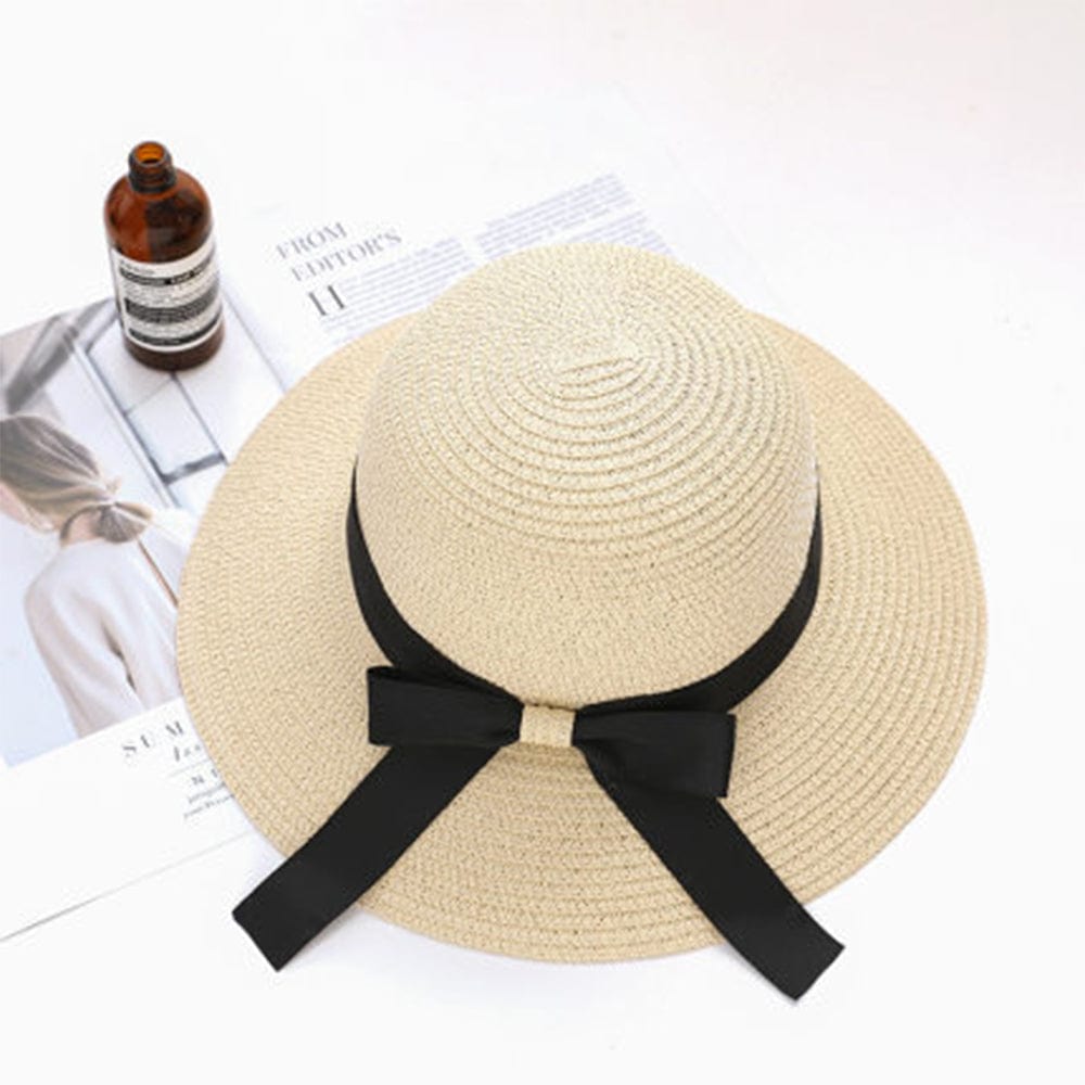 Women Sun Protection Straw Hat Beach Wide Brim Bow-Knot Big Floppy Folding Sun Hat - Giftlab