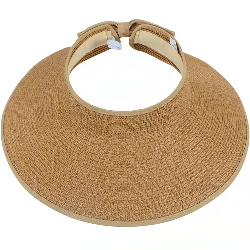 Women Sun Protection Empty Top Straw Hat Beach Wide Brim Bow-Knot Big Floppy Folding Sun Hat - Giftlab