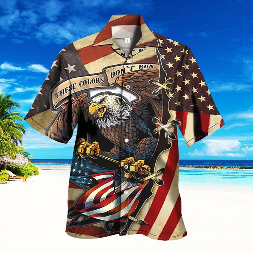 Men's Patriotic Hawaiian Shirts USA Flag Independence Day Shirts - THESE COLORS DON'T RUN - Giftlab