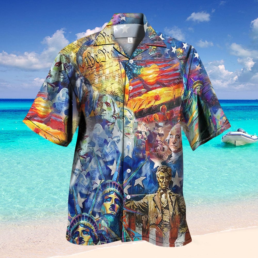 Men's Short Sleeve USA Patriotic Hawaiian Shirts USA Flag Independence Day Shirts - Giftlab