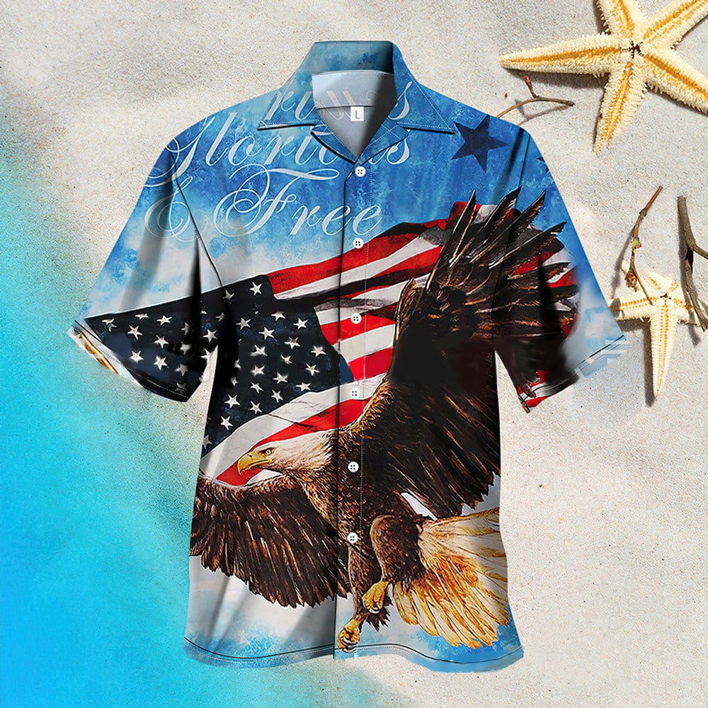 Men's Patriotic Hawaiian Shirts USA Flag Eagle Patriotic Independence Day Shirts - Giftlab