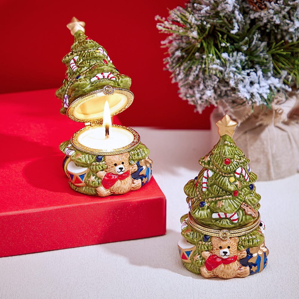 Ceramic Handmade Scented Candle Soy Wax Candle Christmas Gift - Bear Green Christmas Tree - Giftlab