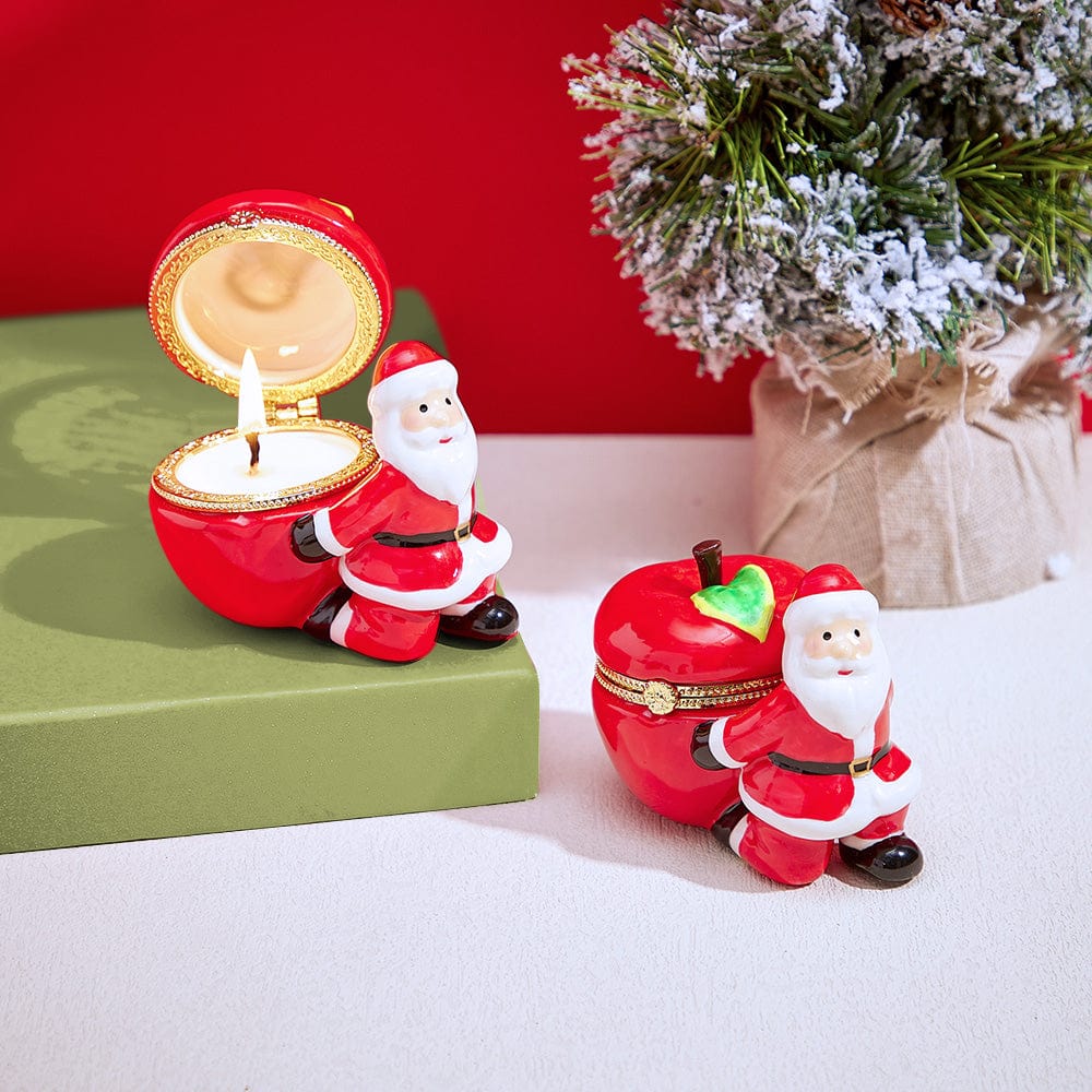 Ceramic Handmade Scented Candle Soy Wax Candle Christmas Gift - Santa Claus with an Apple - Giftlab