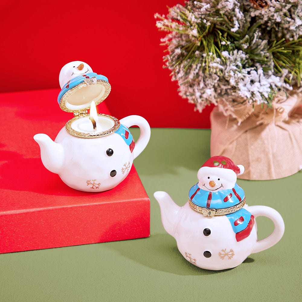 Ceramic Handmade Scented Candle Soy Wax Candle Christmas Gift - Teapot Snowman - Giftlab