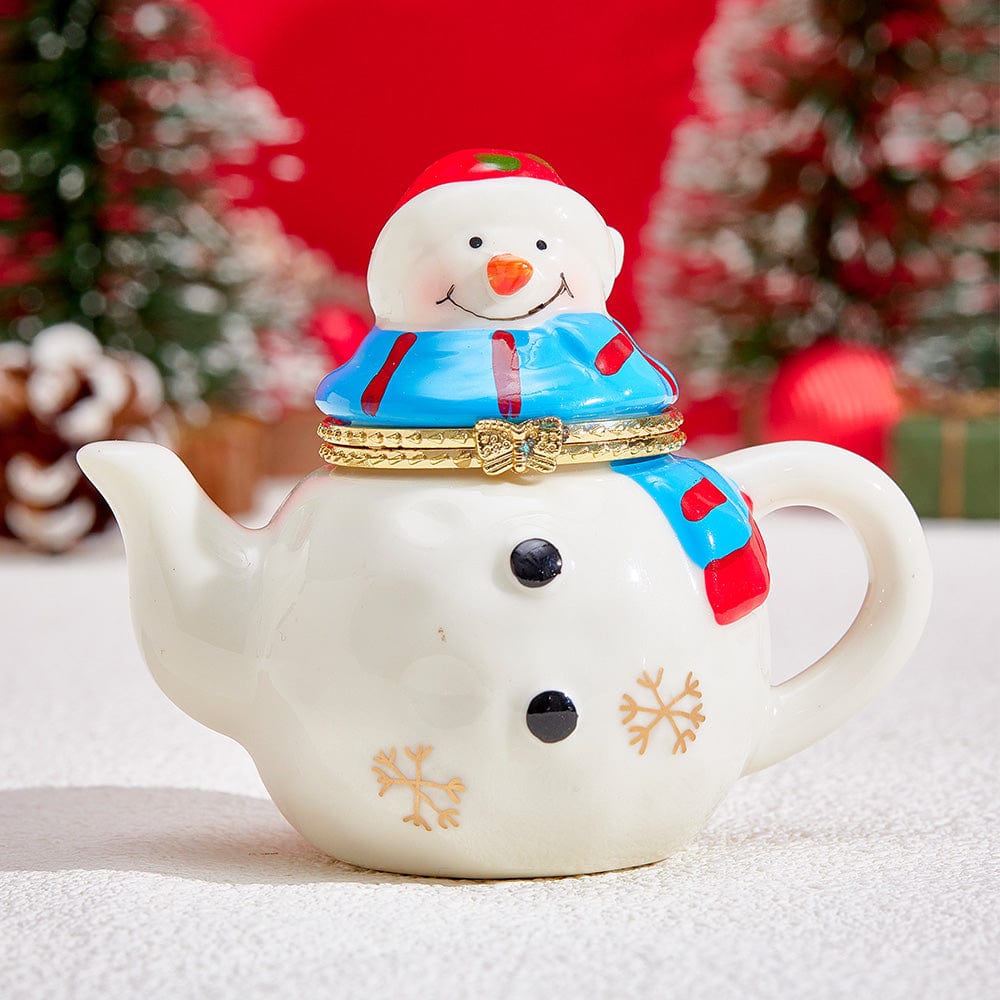 Ceramic Handmade Scented Candle Soy Wax Candle Christmas Gift - Teapot Snowman - Giftlab