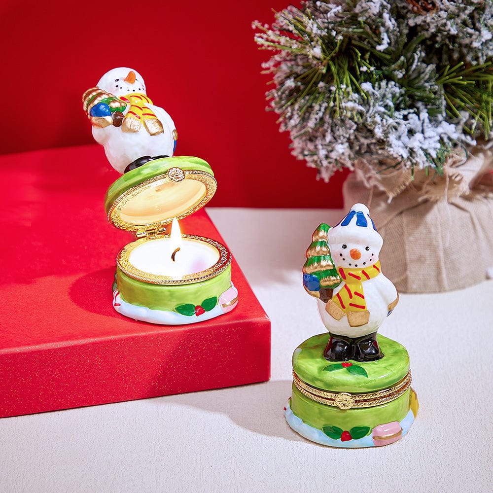Ceramic Handmade Scented Candle Soy Wax Candle Christmas Gift - Snowman with Yellow Scarf - Giftlab