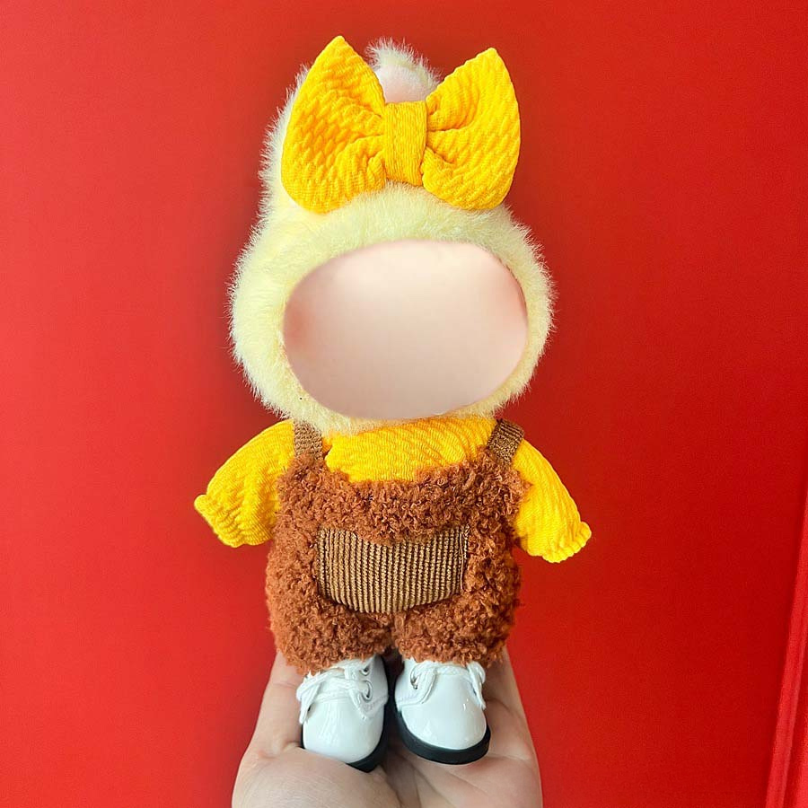17cm Labu Doll Clothes Yellow-Brown Fluffy Bear Style Outfit Fits Gen 1/2/3 (Doll Not Included)