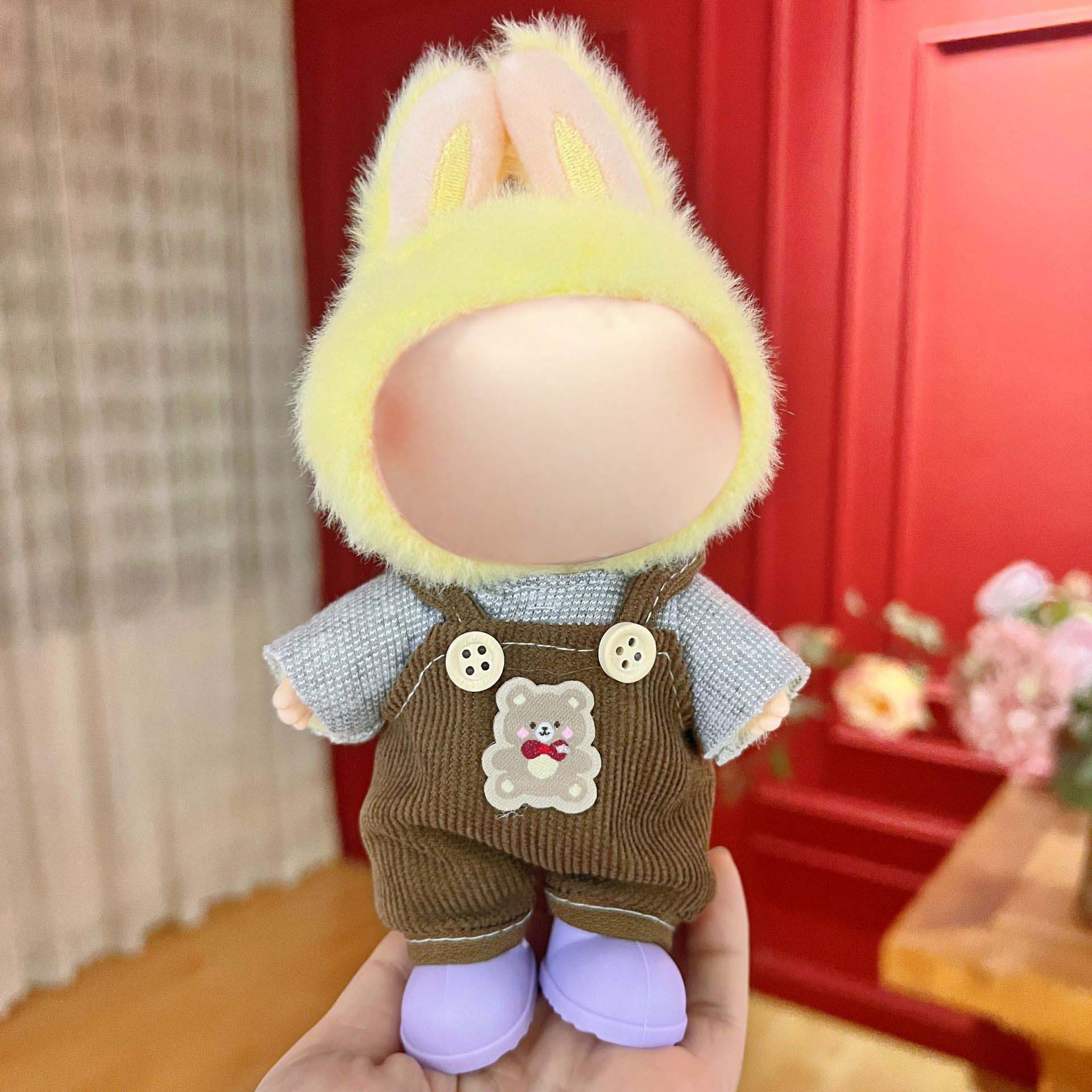 17cm Labu Doll Clothes Brown Bear Overalls Style Outfit Fits Gen 1/2/3 (Doll Not Included)