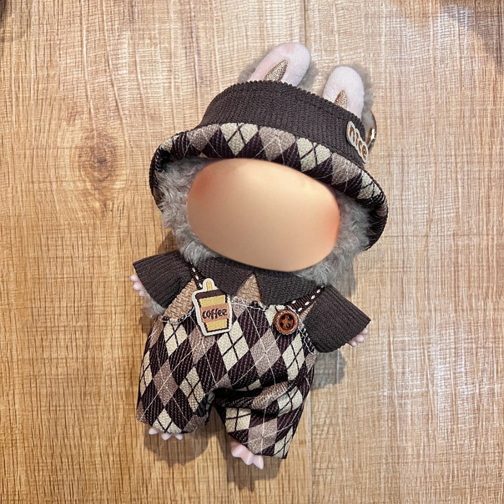 17cm Labu Doll Clothes Diamond Grid Coffee Style Outfit Fits Gen 1/2/3 (Doll Not Included)