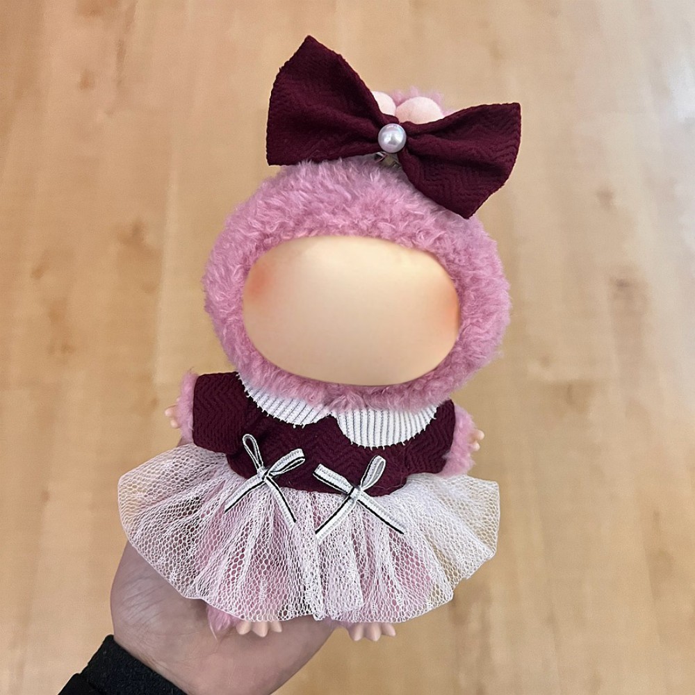 17cm Labu Doll Clothes Wine Red Ballet Style Outfit Fits Gen 1/2/3 (Doll Not Included)